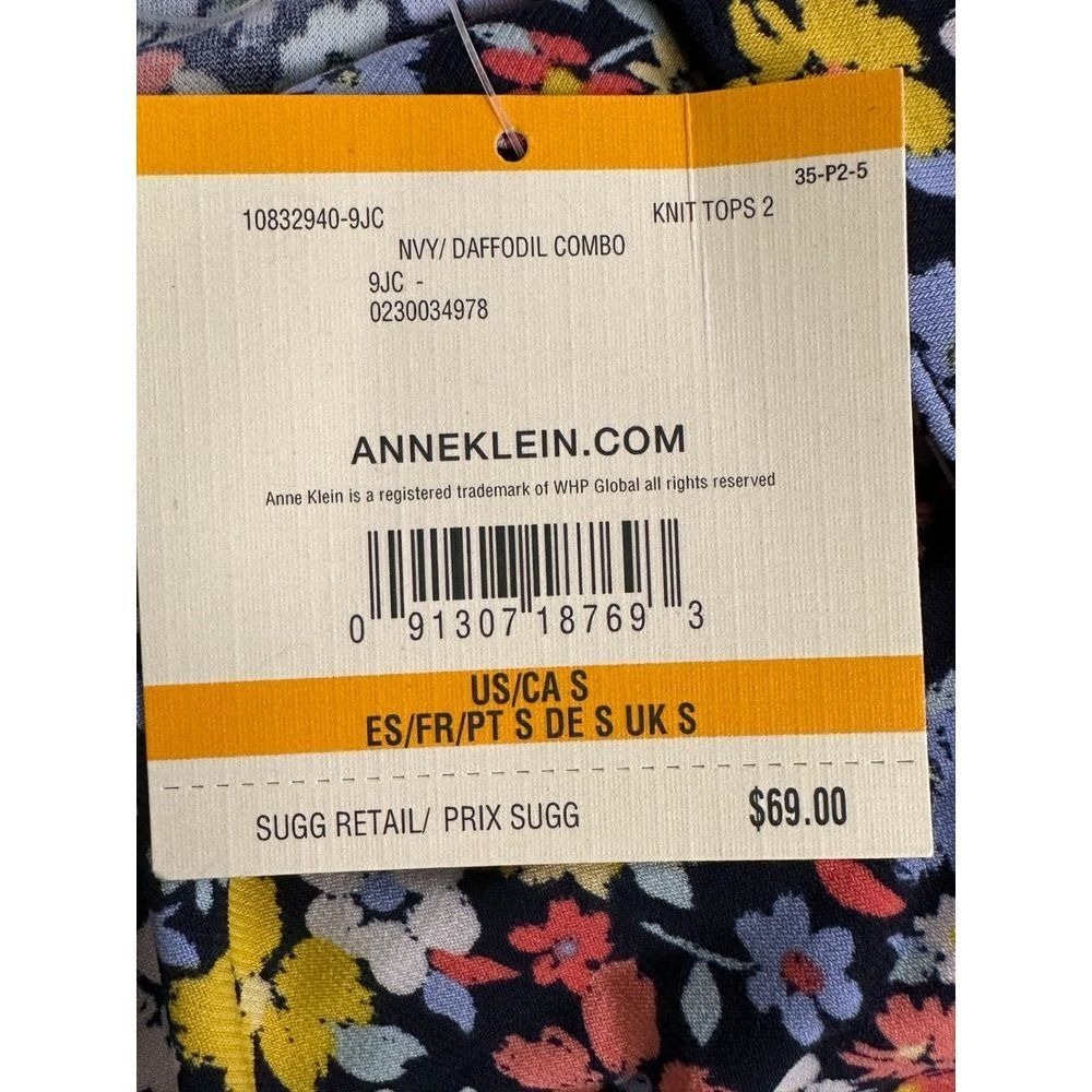 Anne Klein Shirt Womens Small Navy‎ Flowers Blouse Top NEW